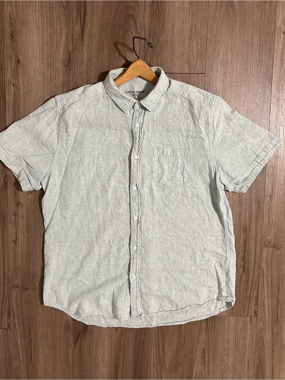 LINE + TRADE Linen Cotton Blend Short-Sleeve Button-Down Light Blue Shirt XLarge